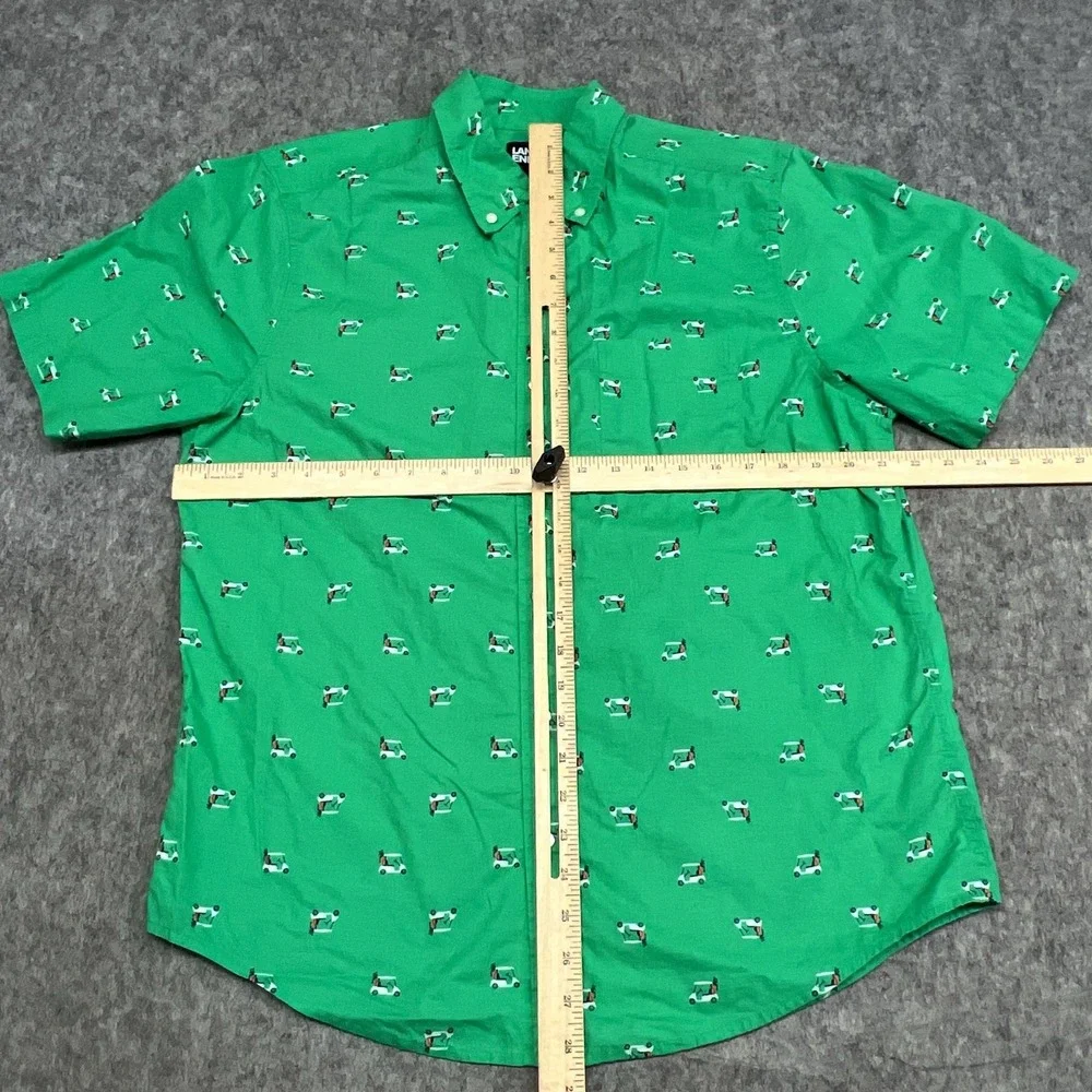 Lands End Shirt Mens M Green Golf Cart Print Short Sleeve Button Traditional Fit